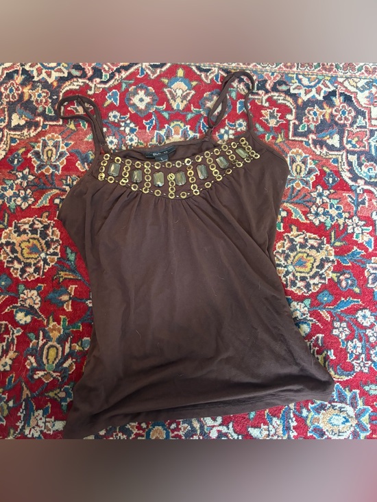 Vintage Tops - Vintage Brown Camisole with Gold-Tone Embellished Neckline